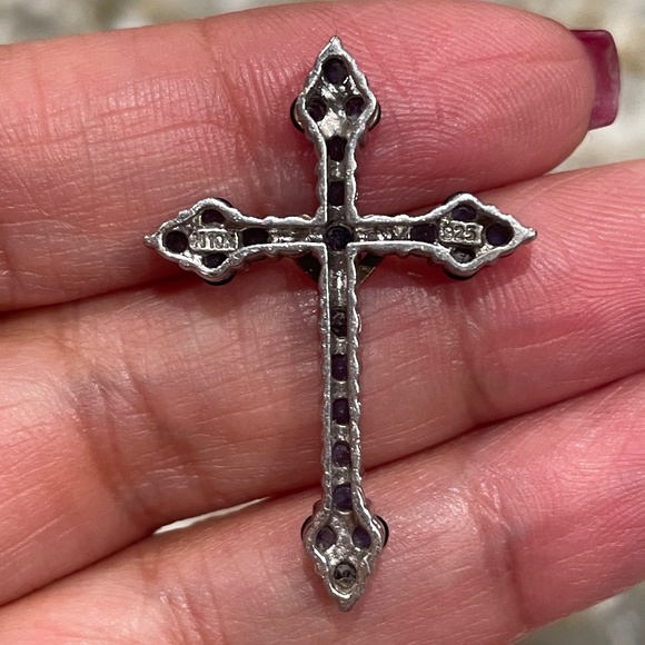 Silver/10K Gold Sapphire Cross - Picture 2 of 6